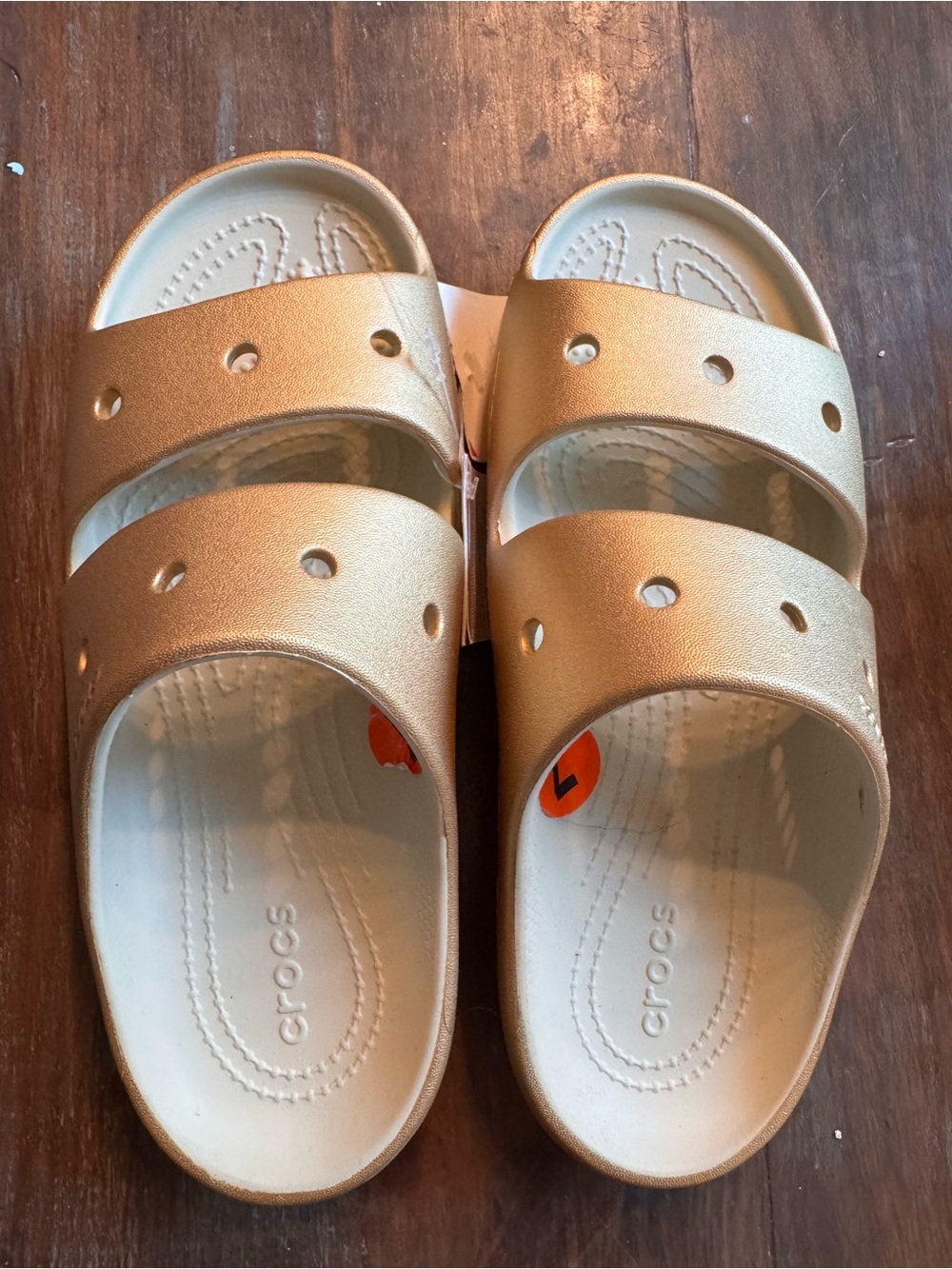 CROCS Kids Double-Strap Slide Sandals in Metallic Rose Gold